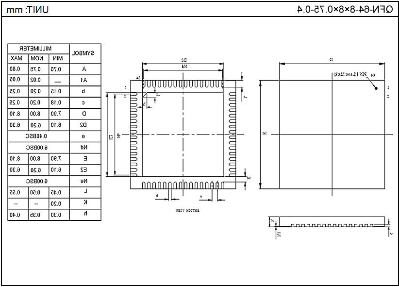 QFN-64-8×8×0.75-0.4