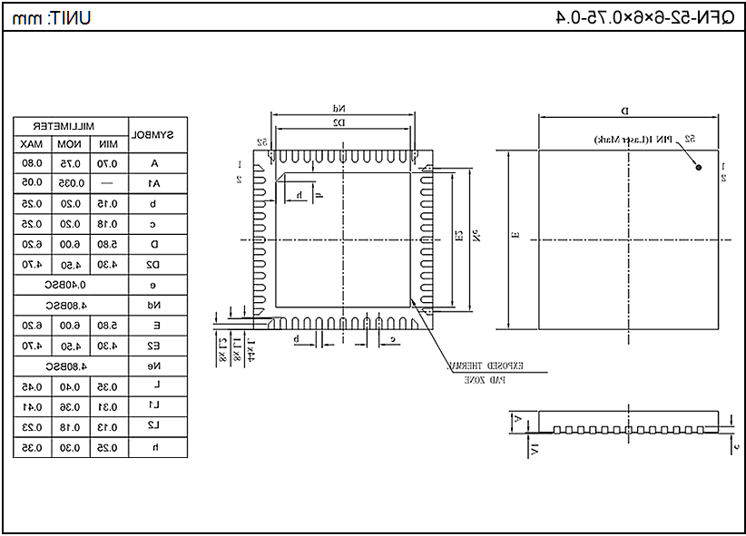 QFN-52-6×6×0.75-0.4（单基岛）